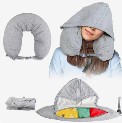 Fillable Travel Pillow with Hood